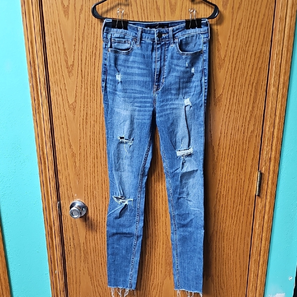 Hollister Ripped Blue Skinny Jeans Size W27/L30